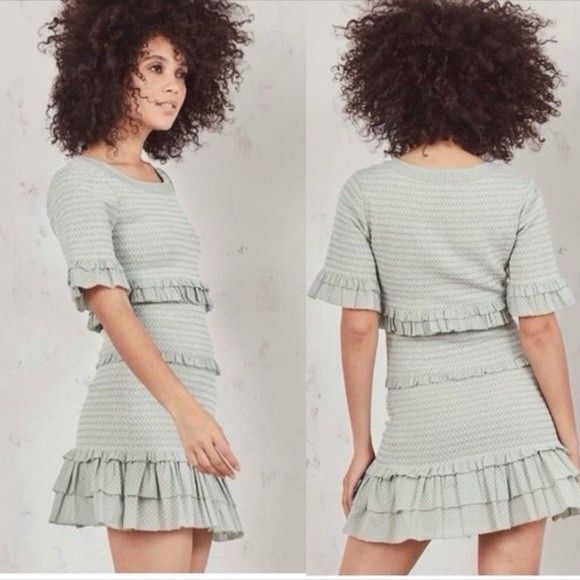 NWOT LoveShackFancy Aveline Size S Ruffled Dot Dress Smocked Bell Sleeve Green - Picture 2 of 13